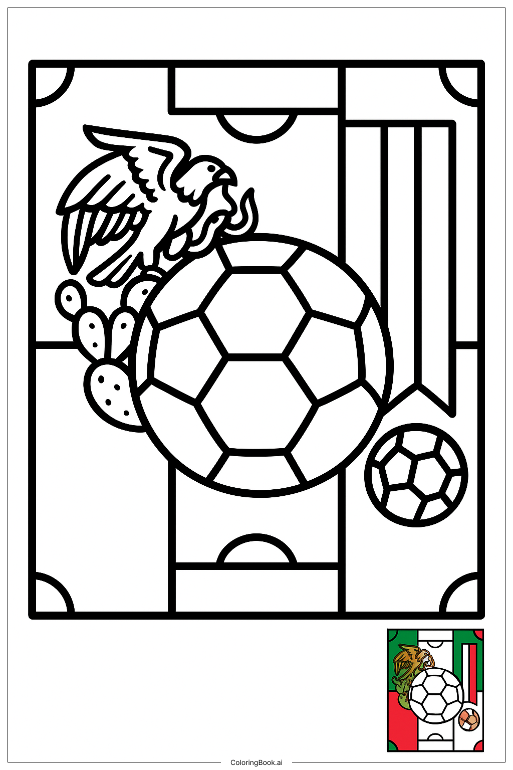  Page de coloriage Design de Drapeau de Soccer du Mexique 