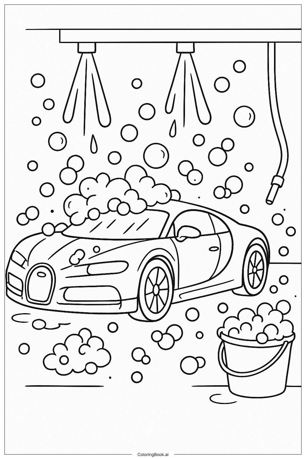  Bugatti At A Car Wash Coloring Page 