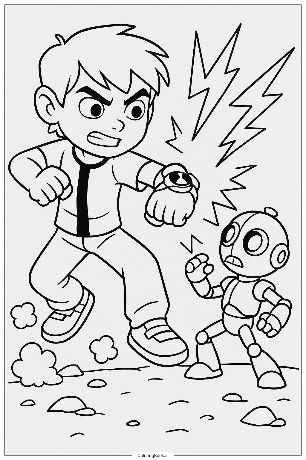 Ben 10 與小機器人對戰著色頁