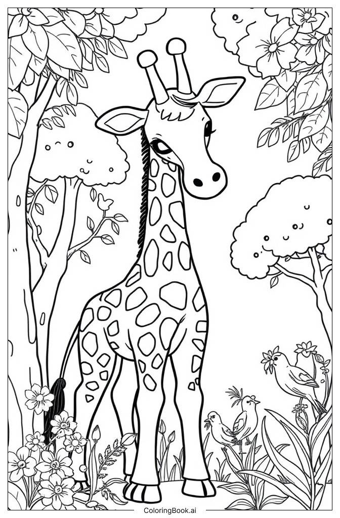  Page de coloriage Girafe Clignotante Douce 