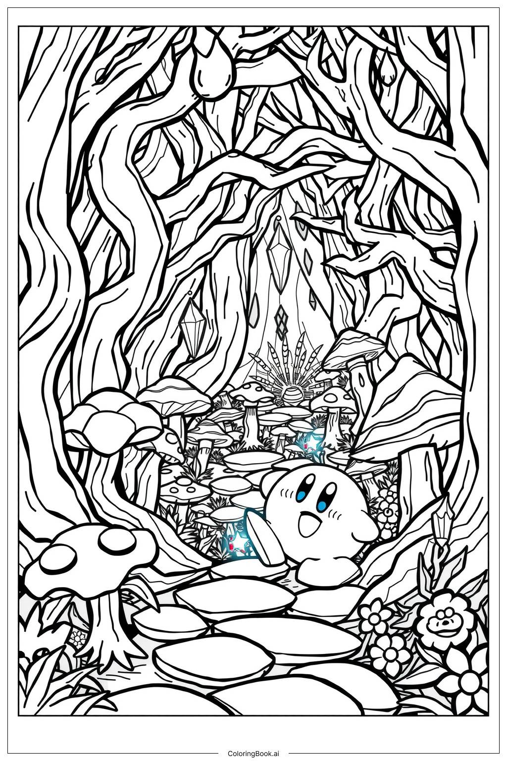  Kirby exploring a magical forest-2 Coloring Page 