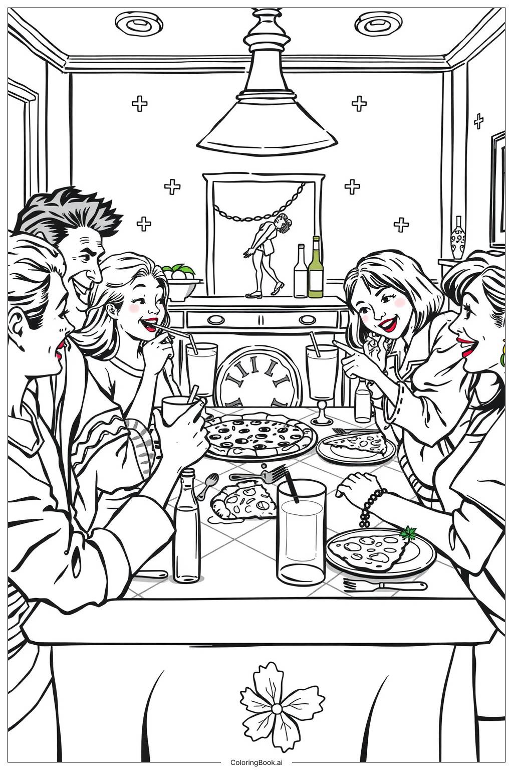  Family Eating Pizza Together Coloring Page 