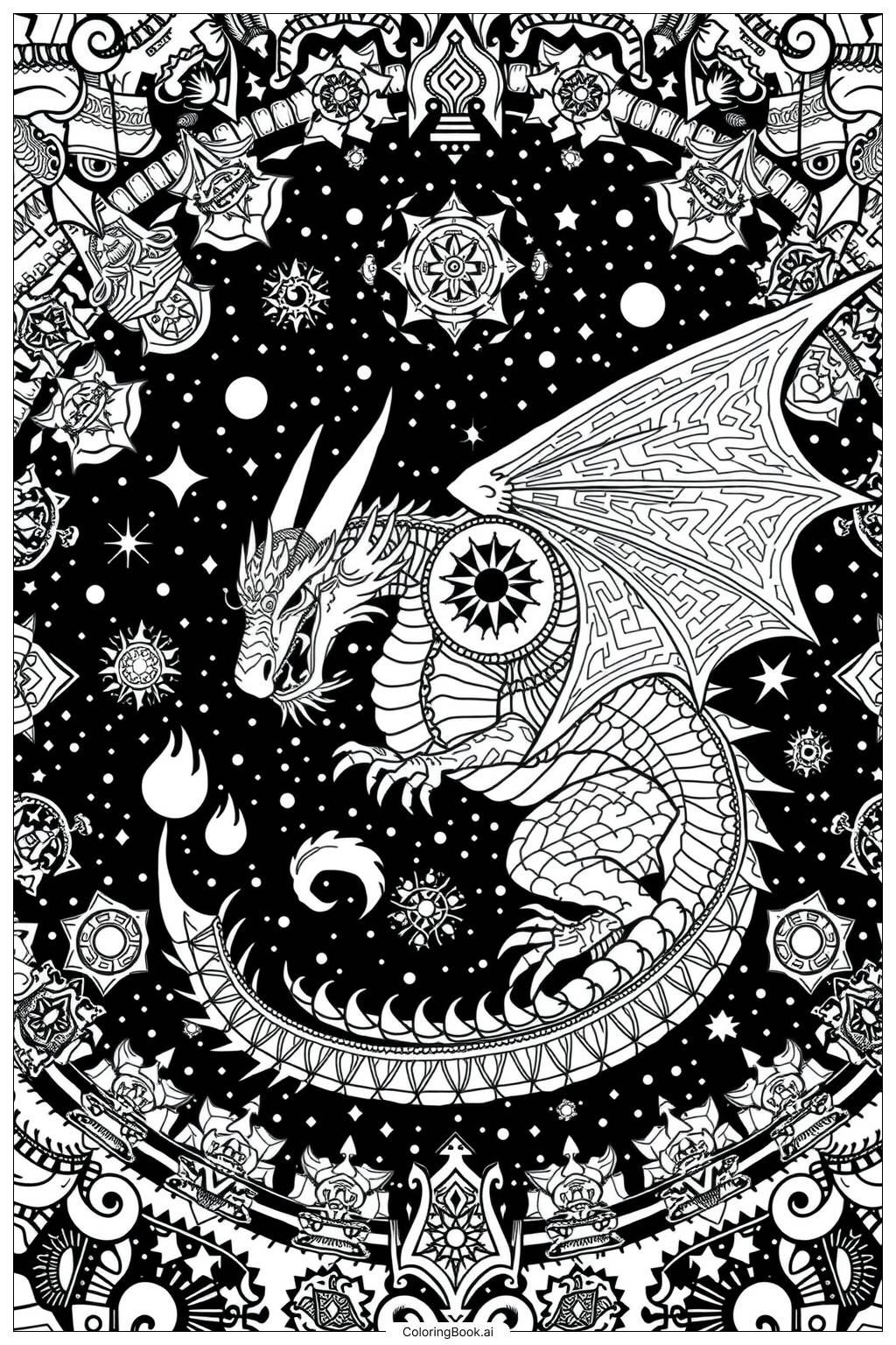  Dragon Mandala Universe-2 Coloring Page 