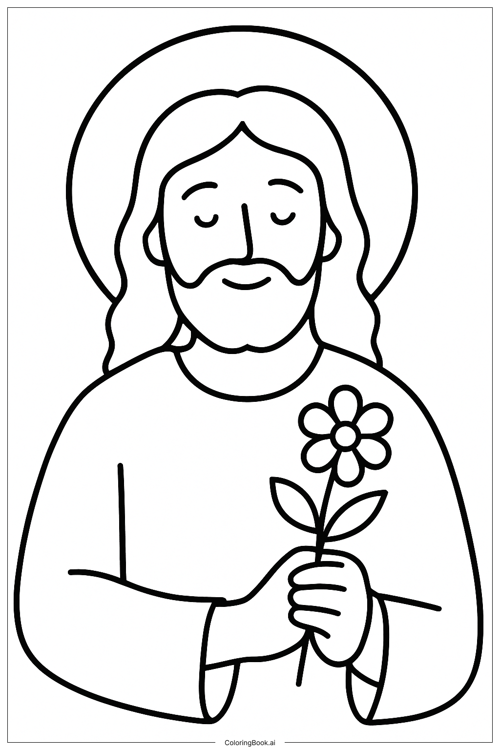  Página para colorear de Jesús Sosteniendo Una Flor 