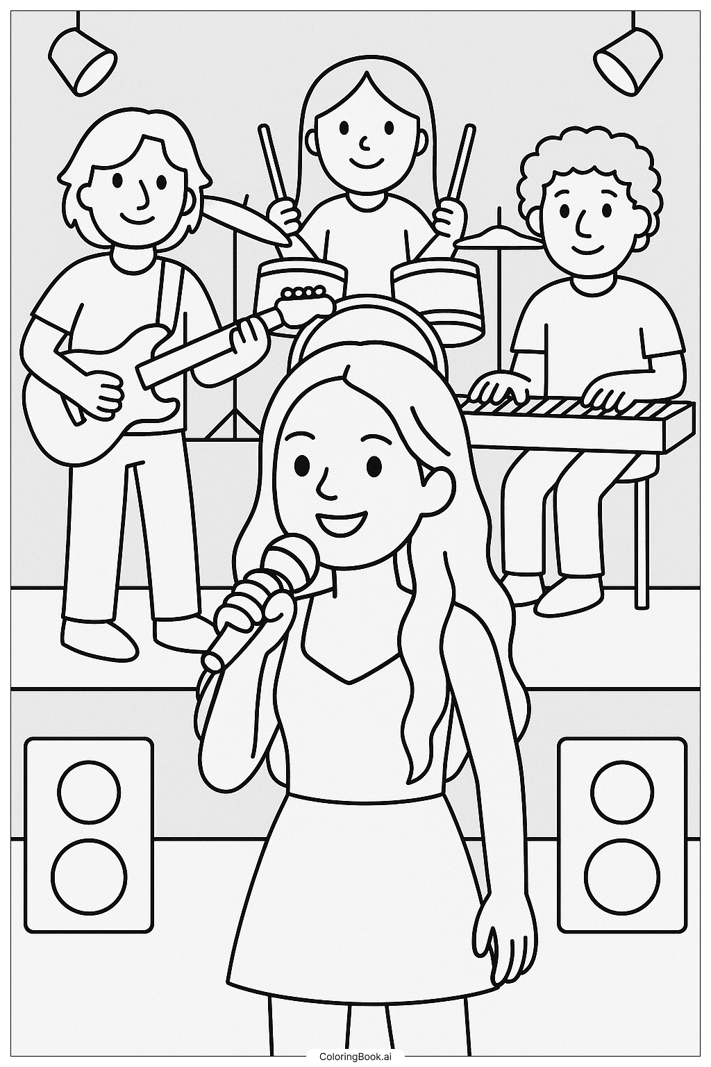  Olivia Rodrigo With Her Band In The Background Coloring Page 