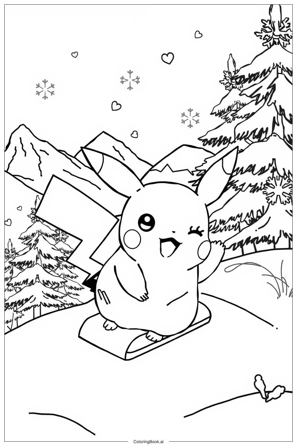  Pikachu in Winter Wonderland-2 Coloring Page 