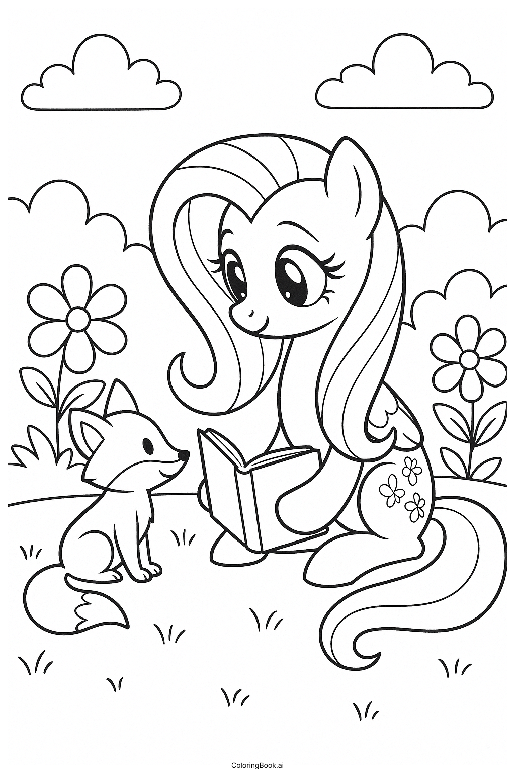  Trang tô màu Fluttershy Đọc Sách Cho Cáo 
