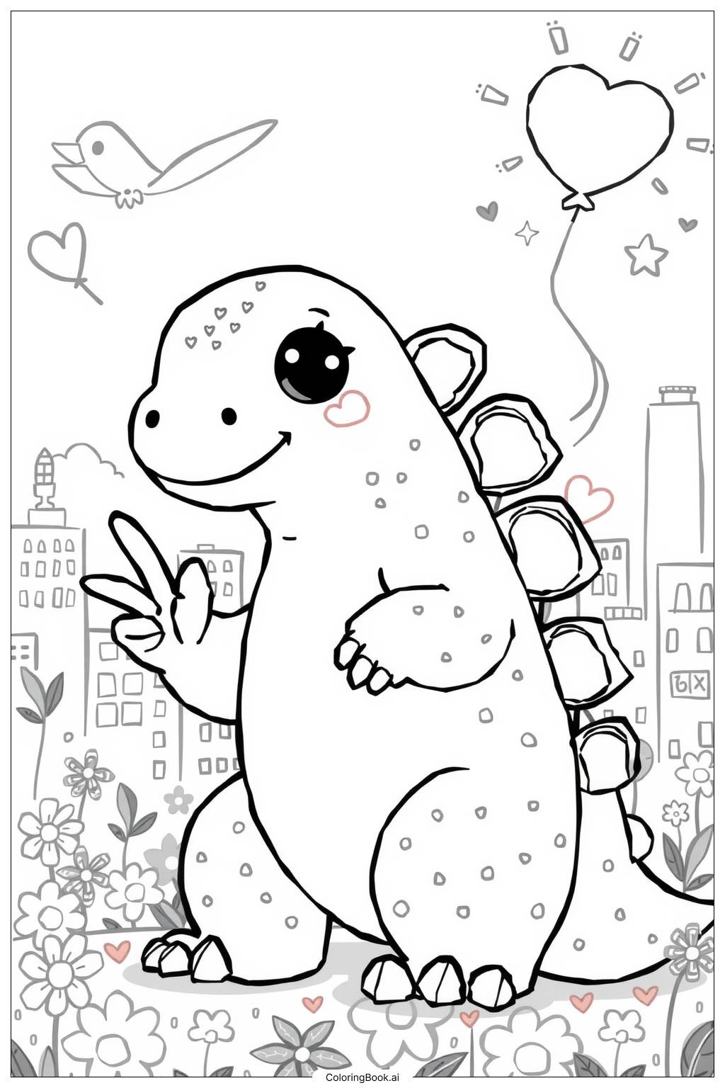  Página para colorear de cute godzilla-2 