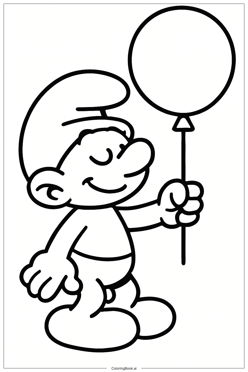  A Smurf Holding One Balloon Coloring Page 