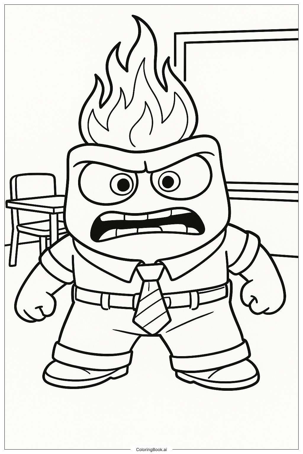 Inside Out Anger On Fire Coloring Page