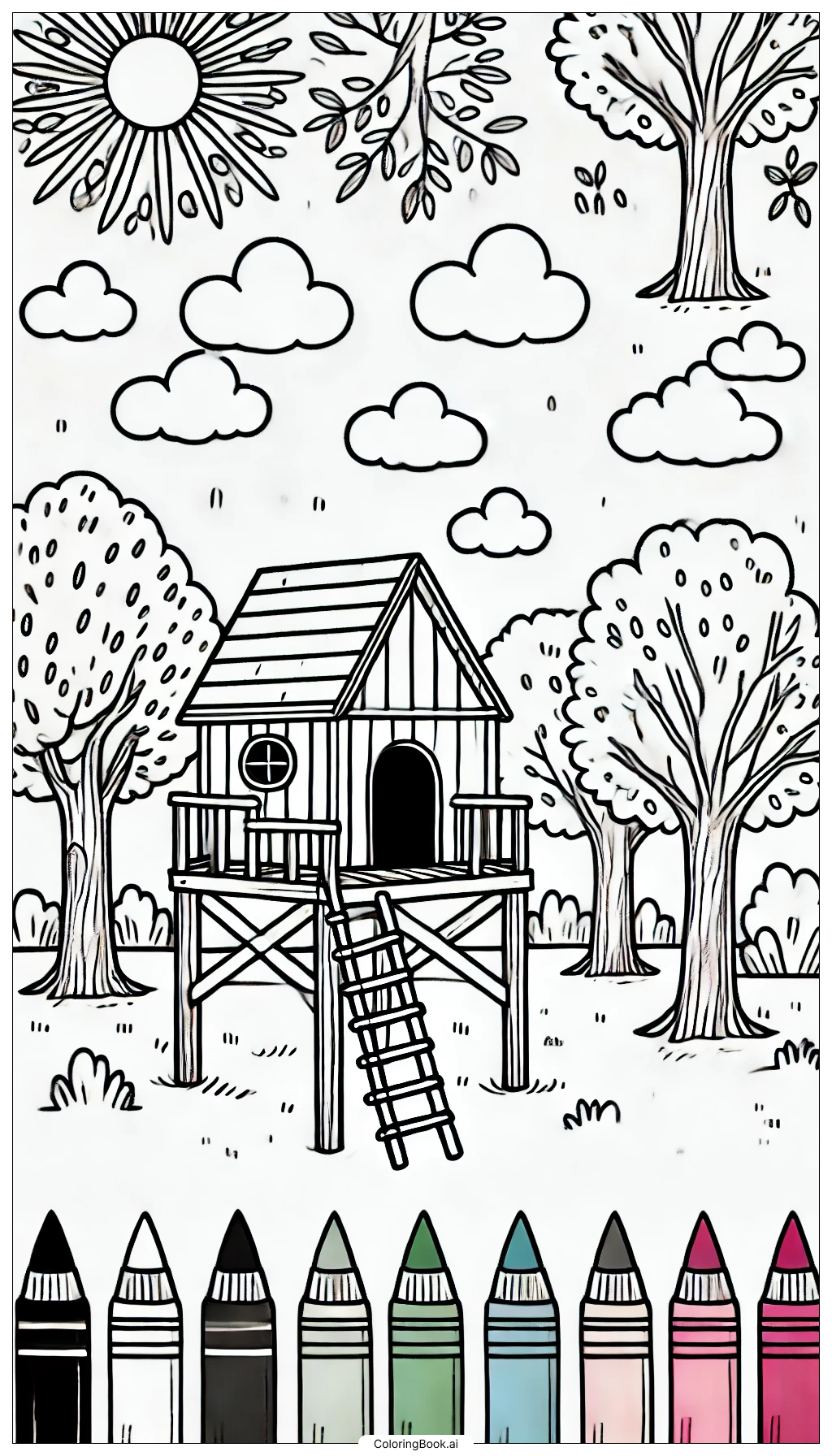  A Secret Summer Treehouse Fort Coloring Page 