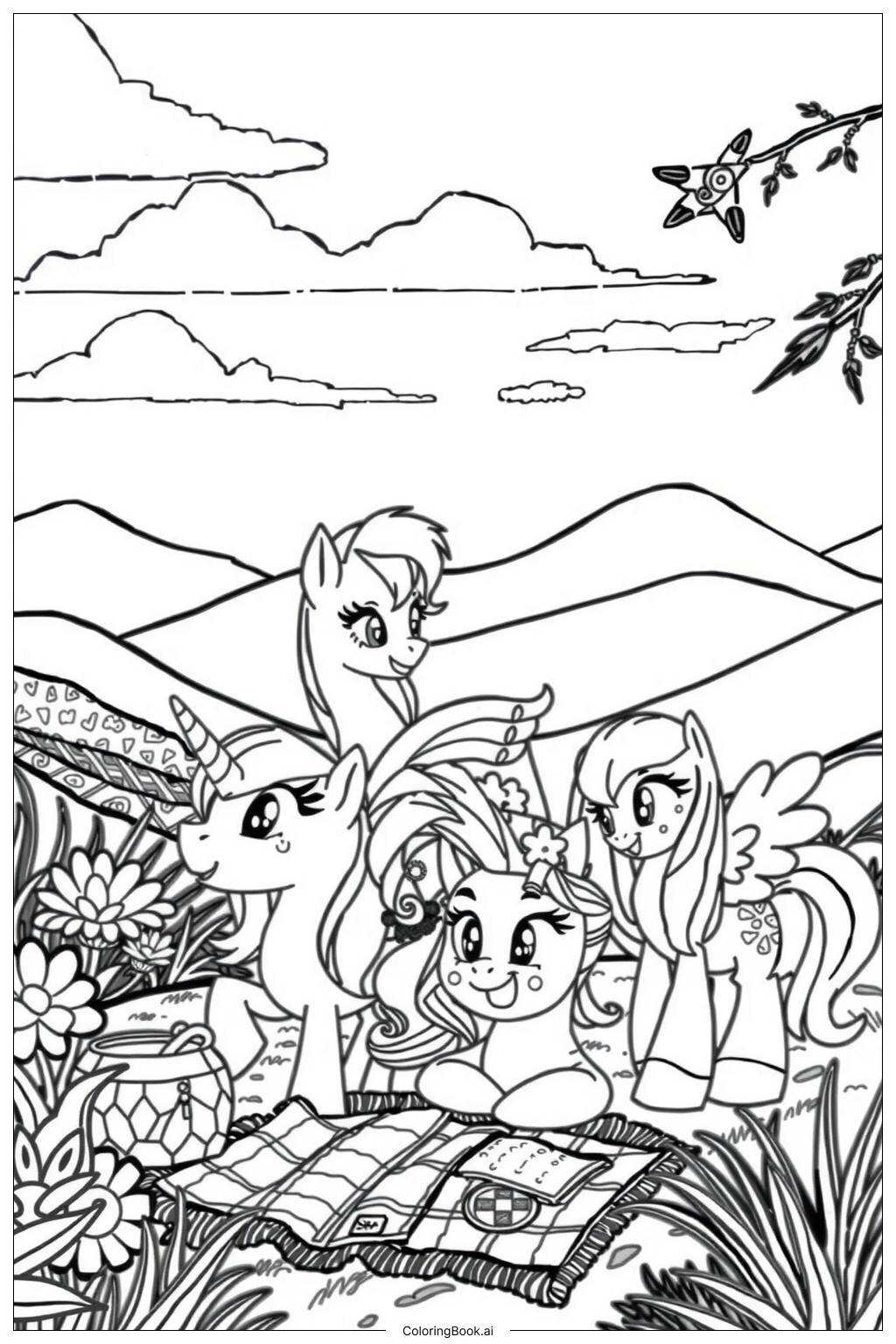  My Little Pony Movie Scene with Friends-2 Coloring Page 