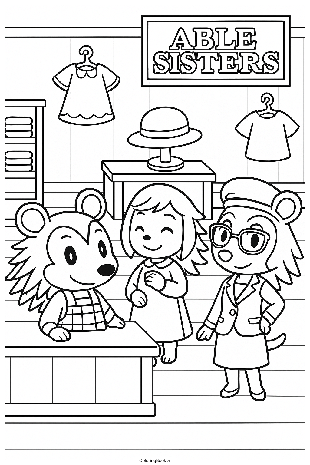  Die Schwestern Able im Animal Crossing Laden Ausmalseite 
