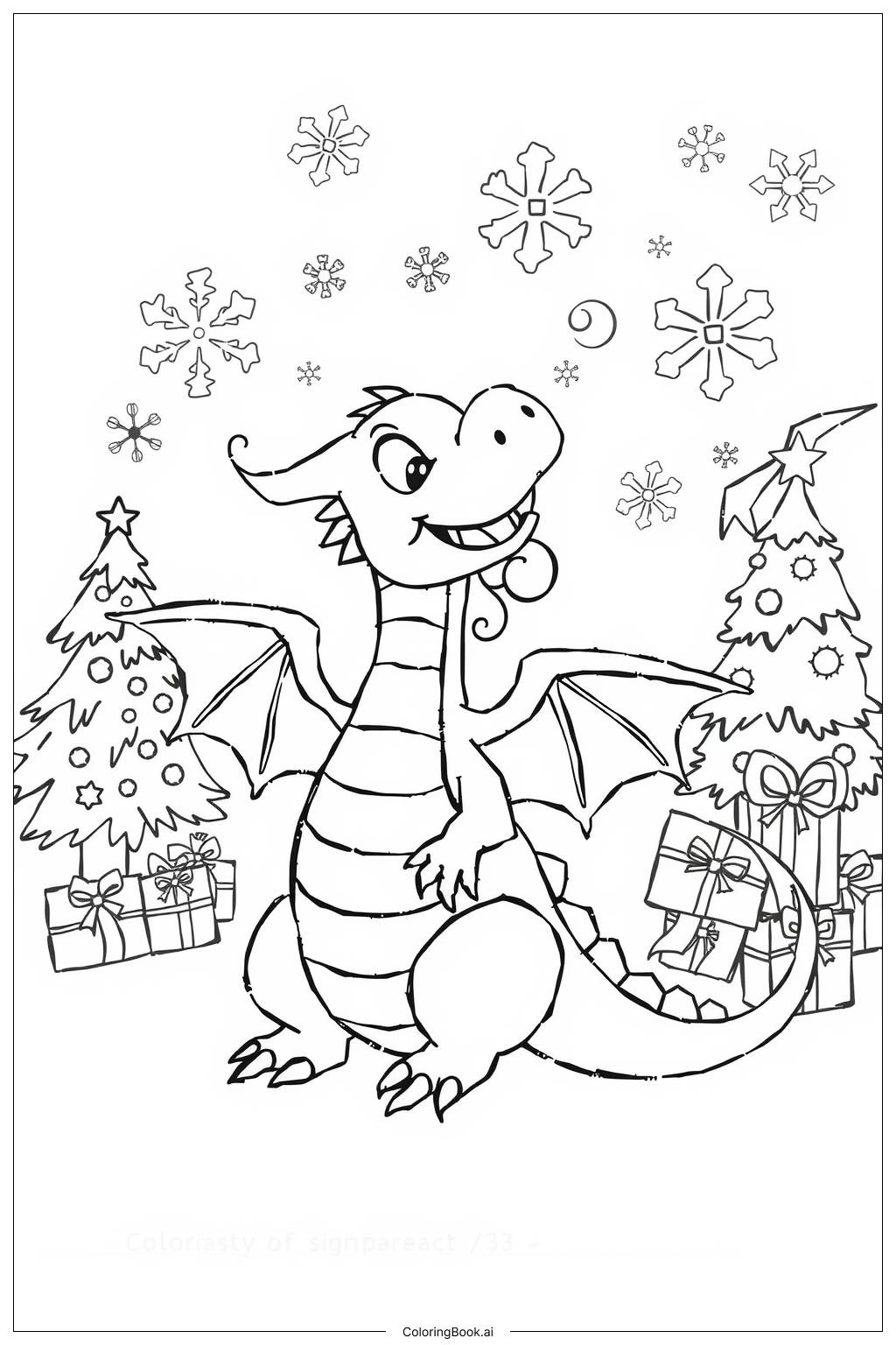  Christmas Dragon Magic Coloring Page 