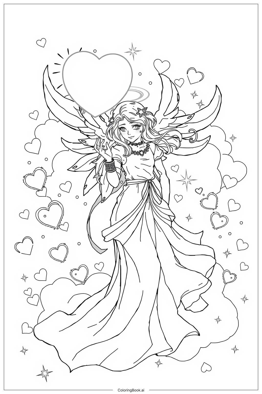  Angel Spreading Love Hearts-2 Coloring Page 