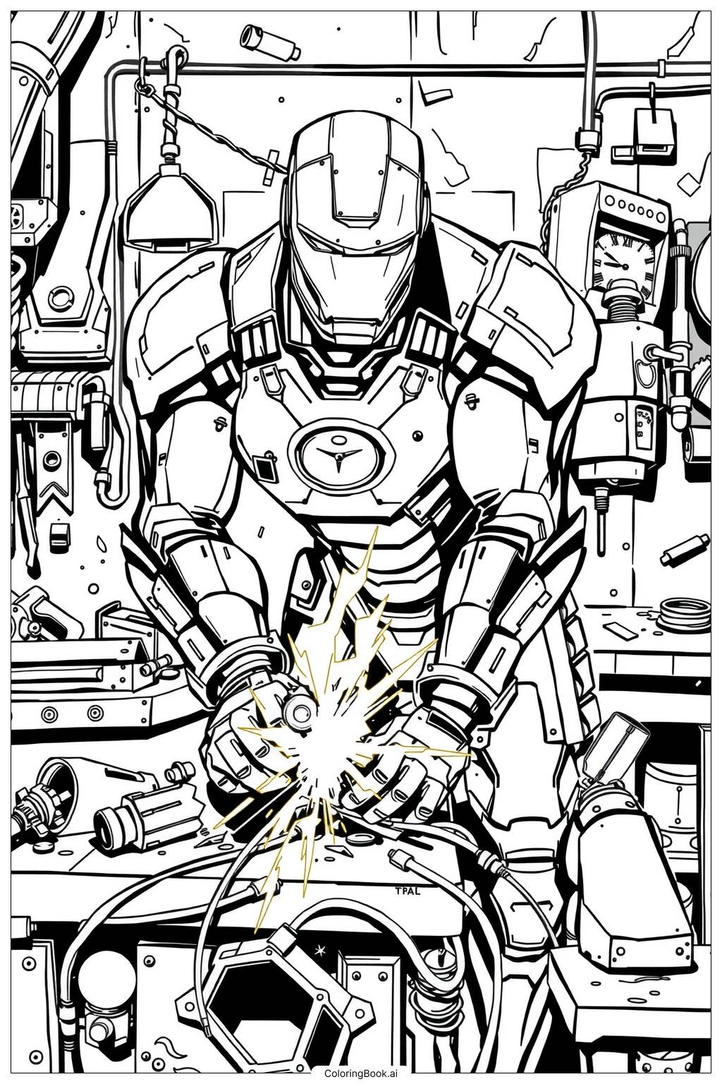  Page de coloriage Iron Man Construisant Son Premier Costume-2 