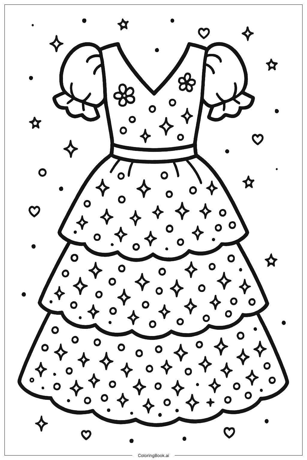  Prom Dress with Sequins and Tiered Skirt Coloring Page 