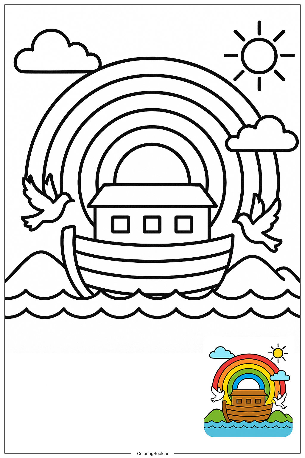  Página para colorear de Arcoíris Bíblico Después del Diluvio 