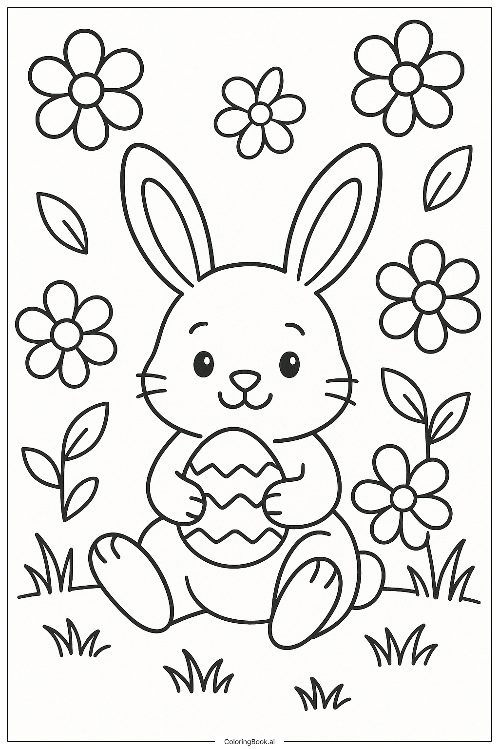 Easter Bunny In A Flower Garden Coloring Page