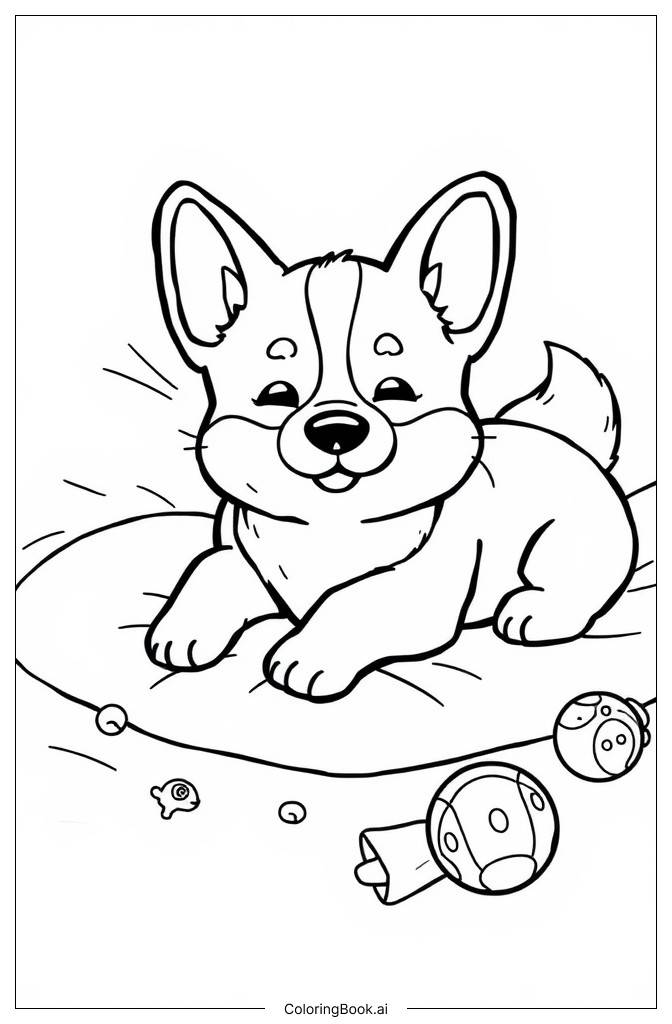  Page de coloriage Corgi Bébé Allongé 