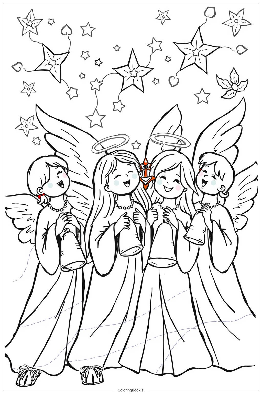  Christmas Angel Bell Choir Coloring Page 