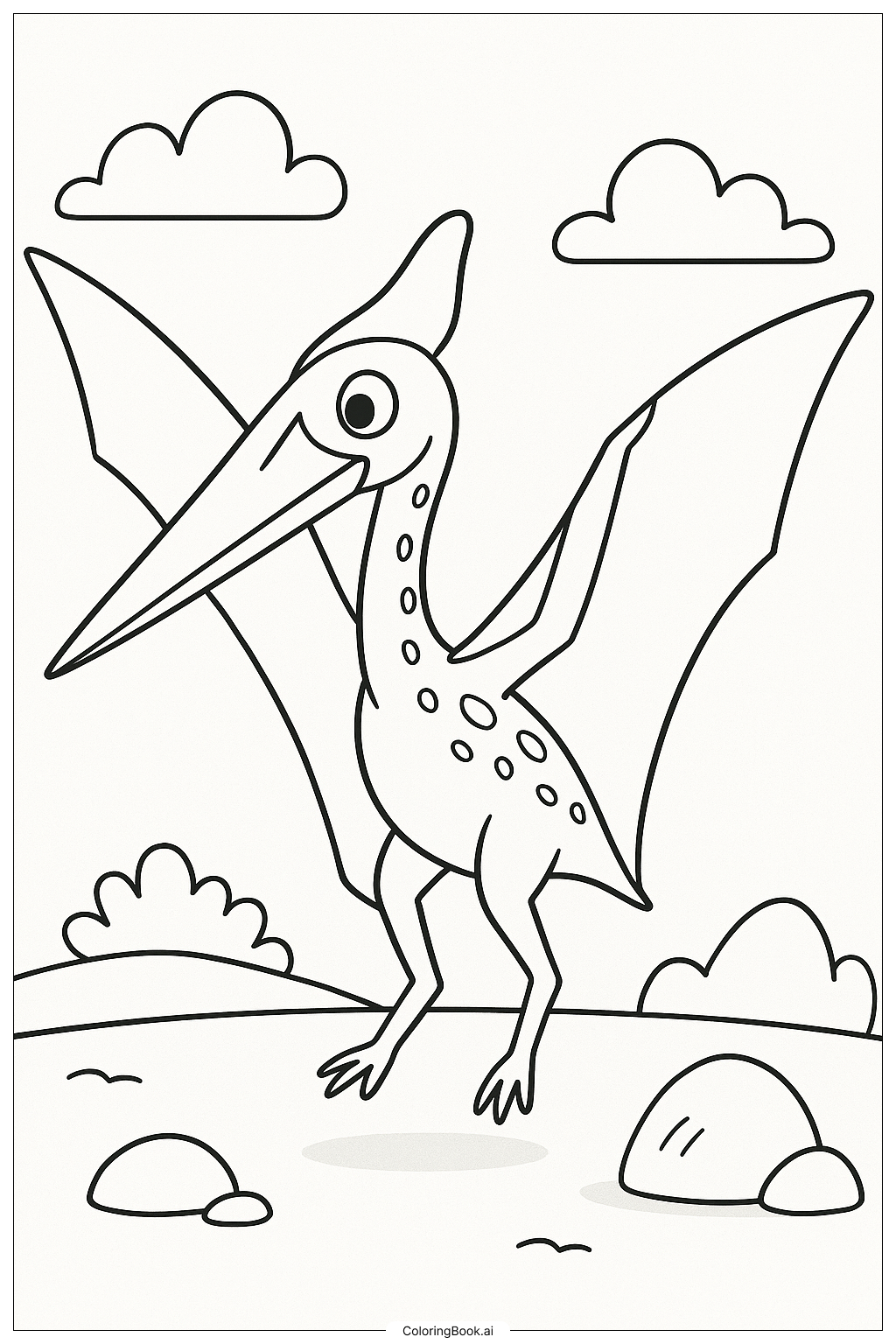  Página para colorir de Quetzalcoatlus Preparando-se para Pousar 