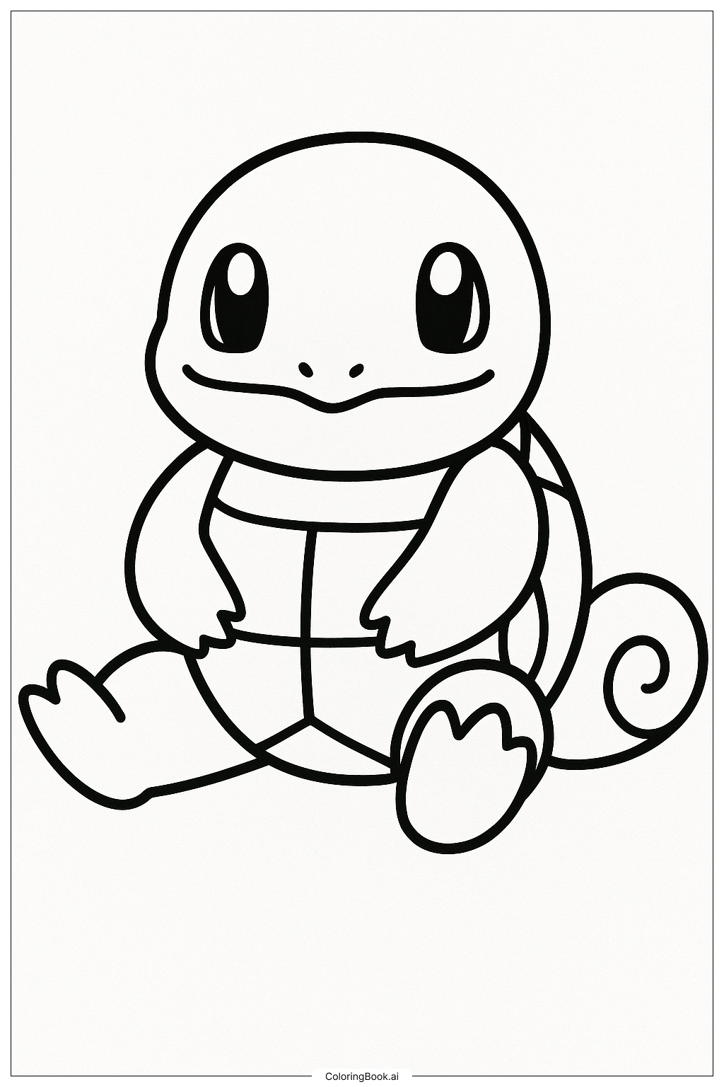 Página para colorear de Squirtle sentado pacíficamente 