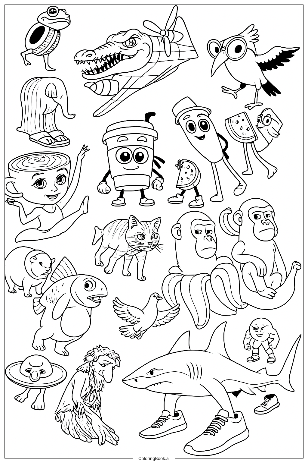  19 Italian Brainrot Characters Coloring Page 
