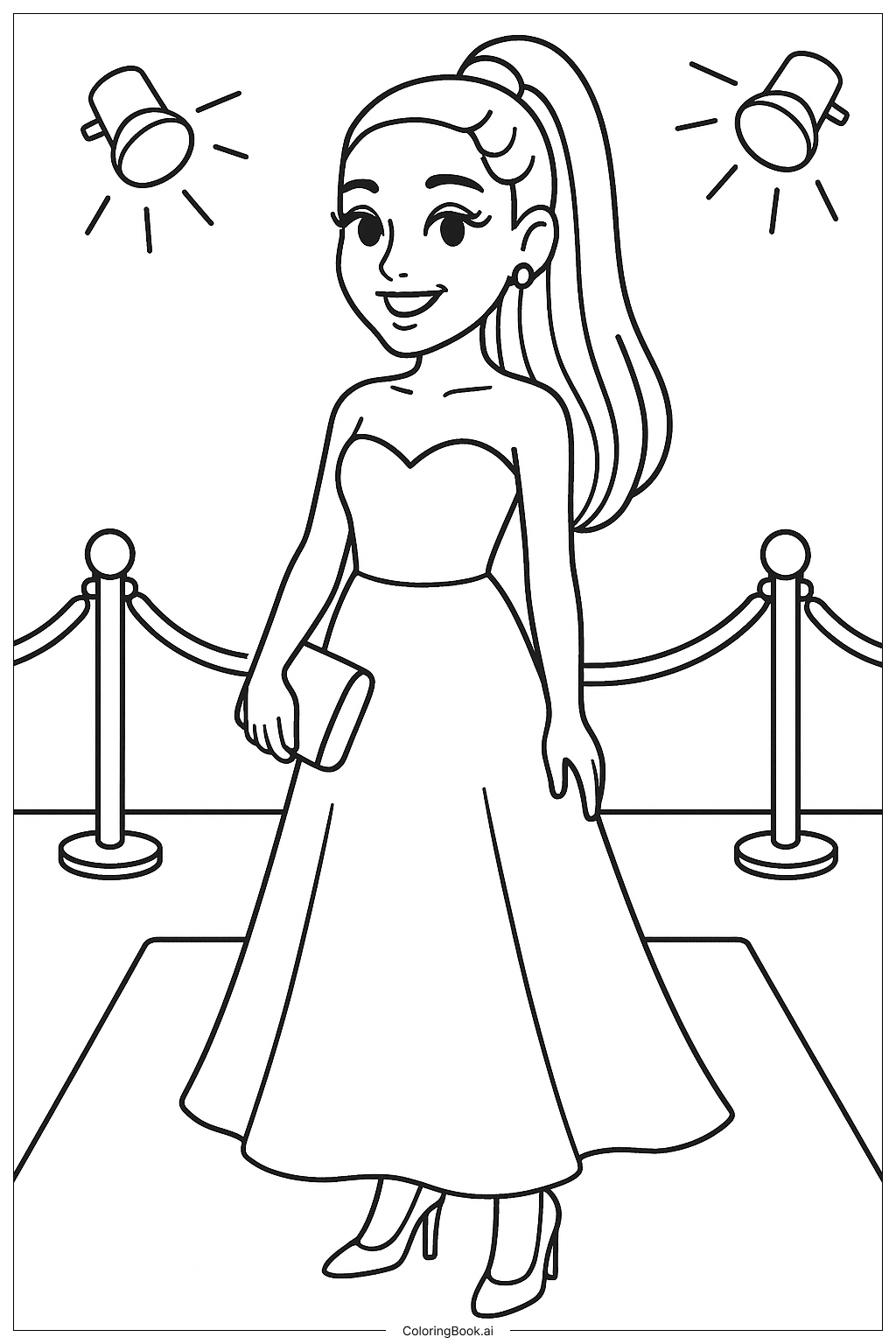  Página para colorear de Ariana Grande posando en una alfombra roja 