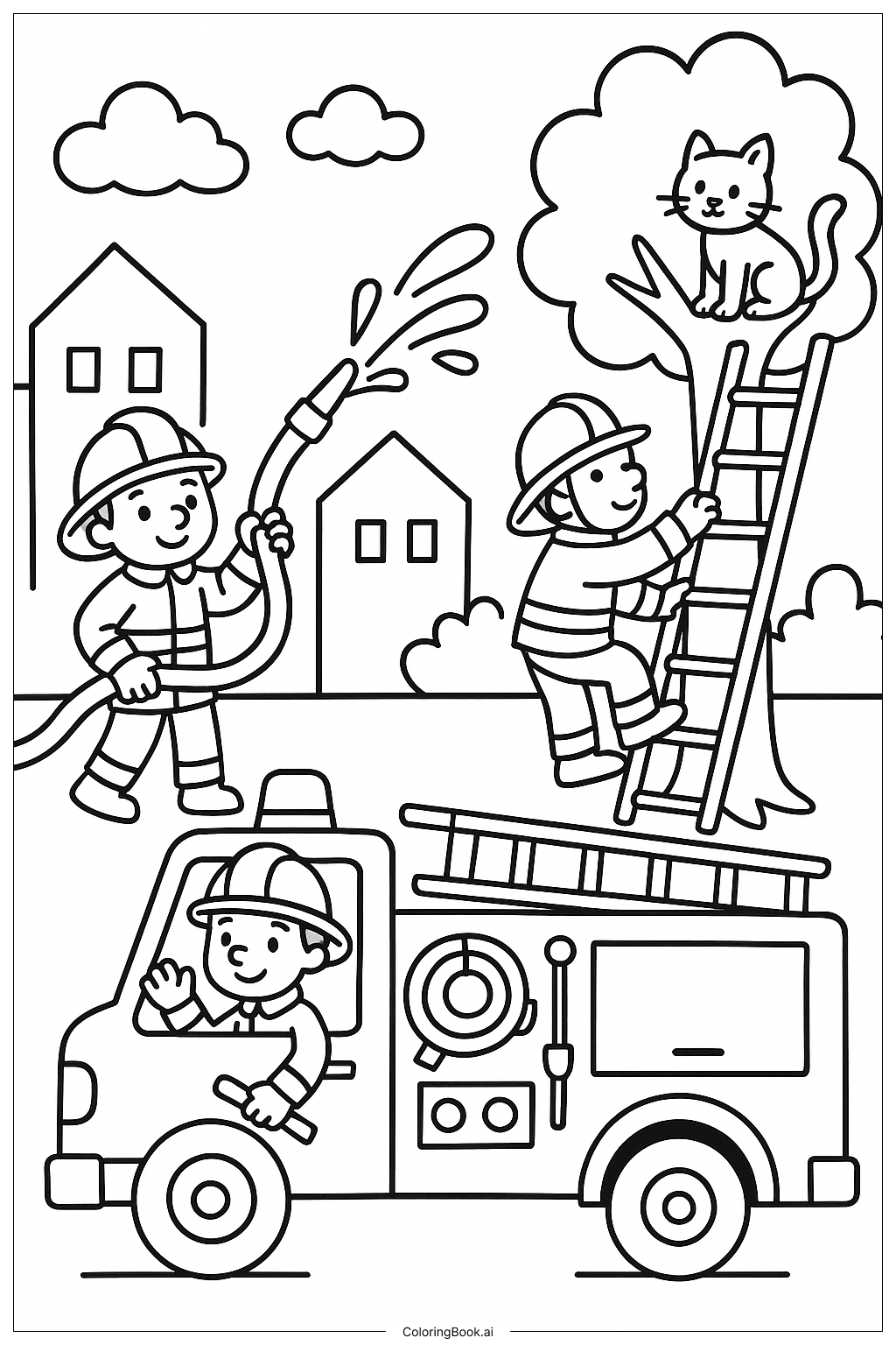 Scène de sauvetage en camion de pompiers avec pompiers