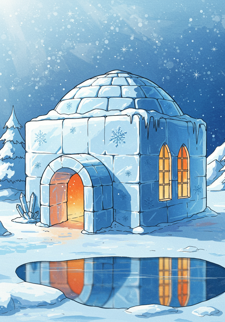 Winter Wonderland: An Igloo Under a Starry Sky and Shimmering Reflection