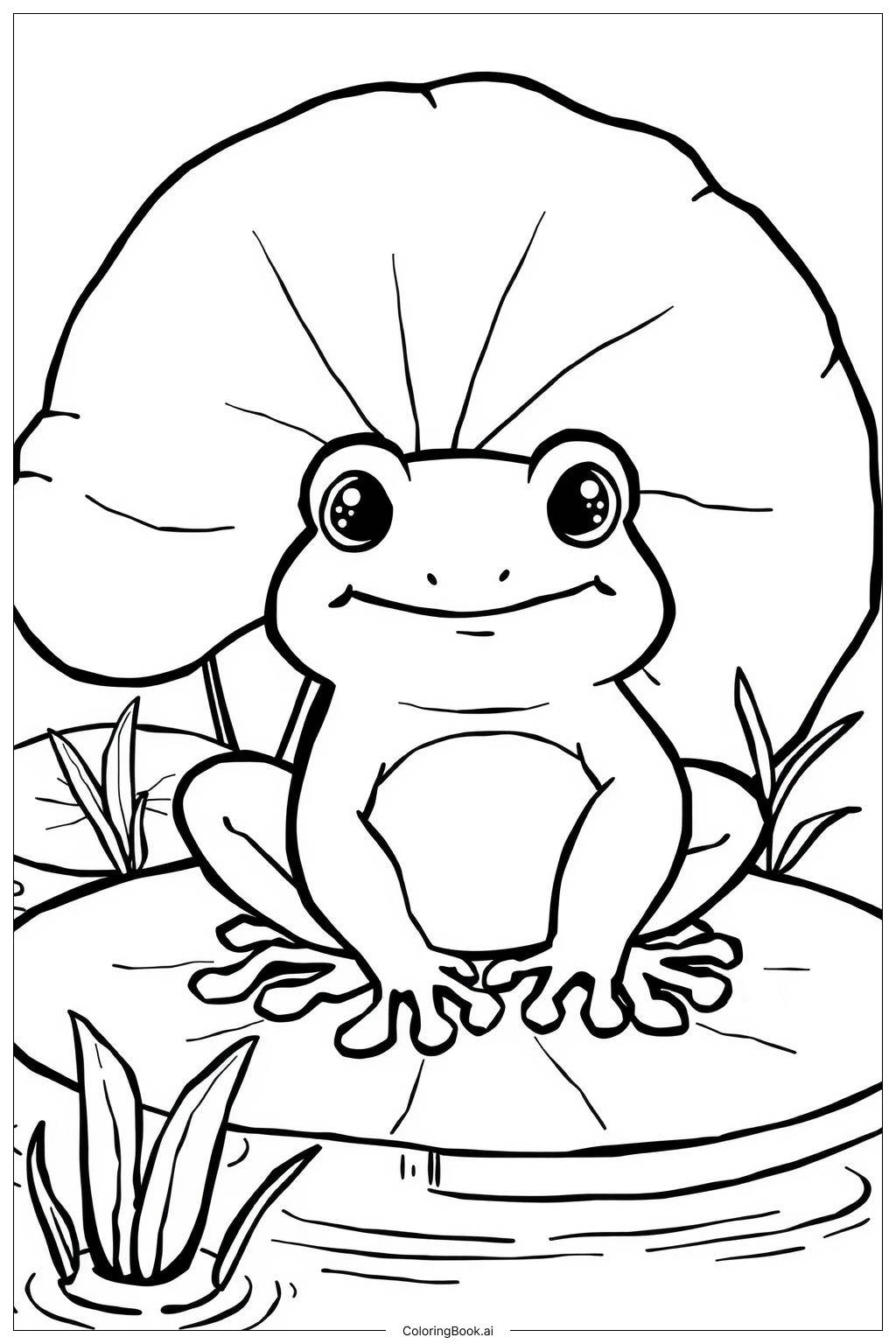  Page de coloriage Grenouille assise sur un nénuphar 