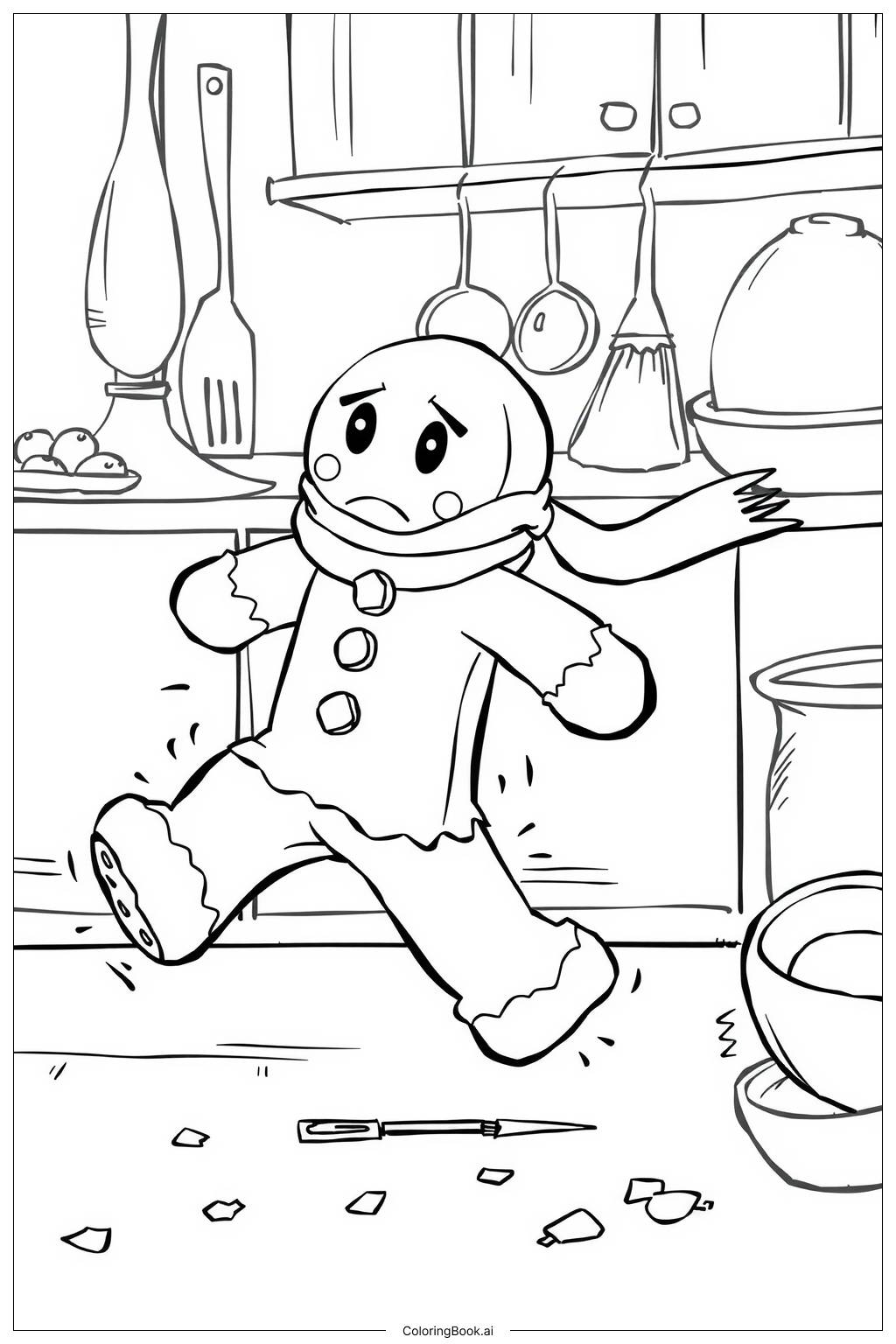  Gingerbread Man Running Away-2 Coloring Page 