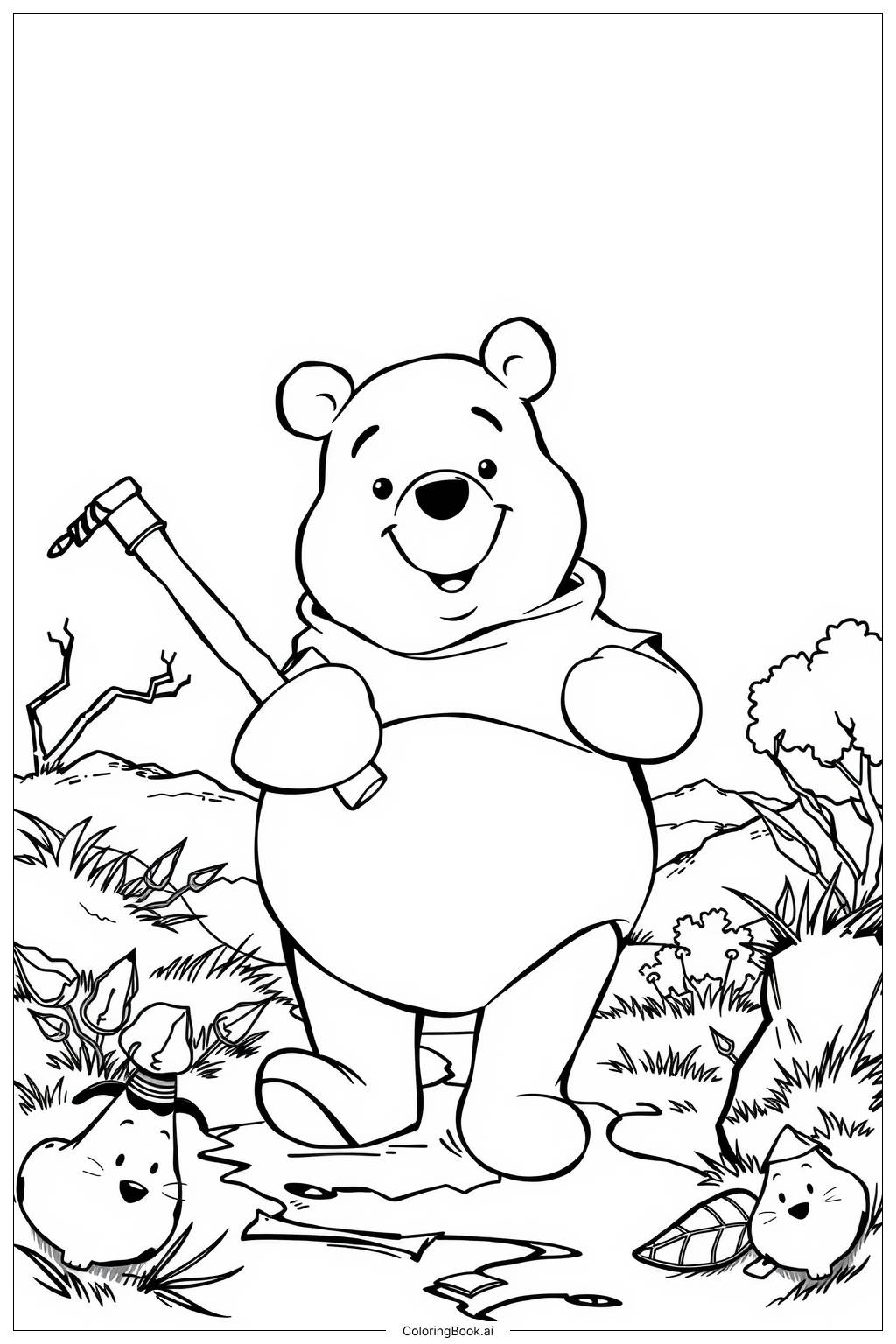  Page de coloriage winnie l'ourson aventure en forêt 