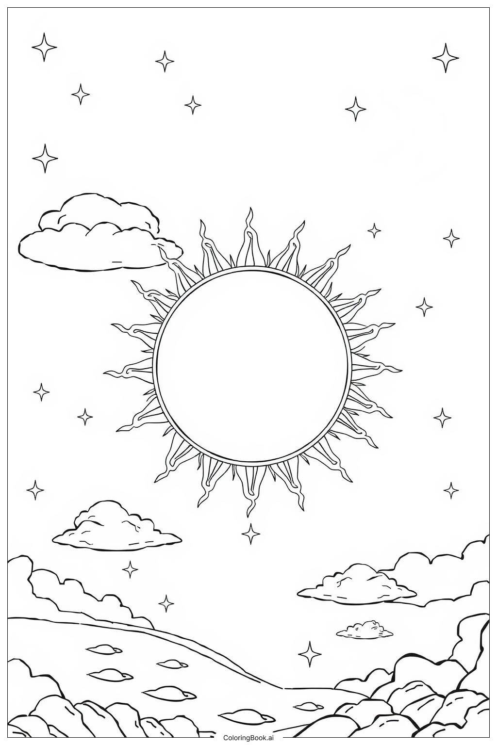 Solar Eclipse on a Clear Day-2 Coloring Page (Free PDF&PNG Printable)