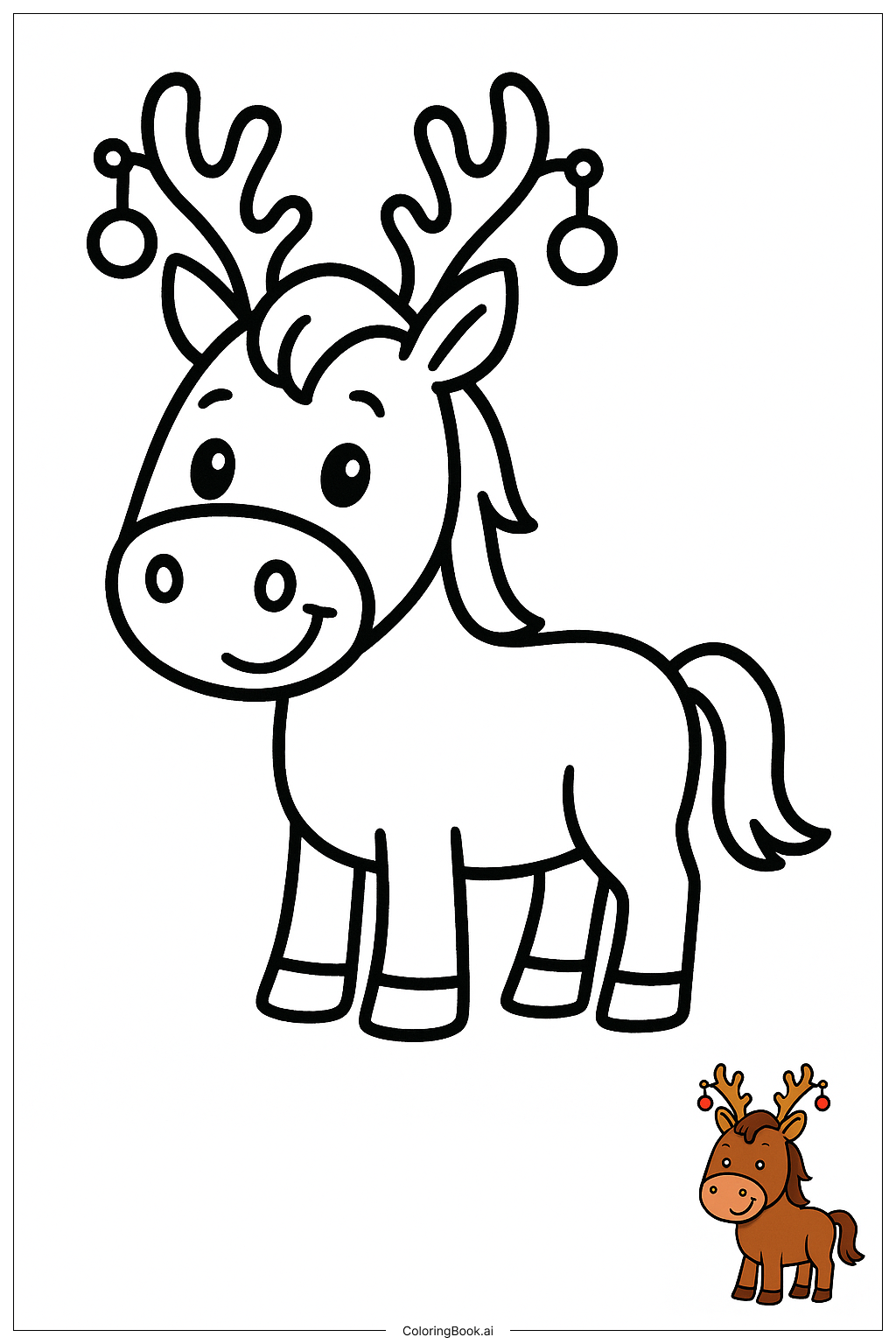  クリスマスのトナカイの角をつけた馬の塗り絵ページ 