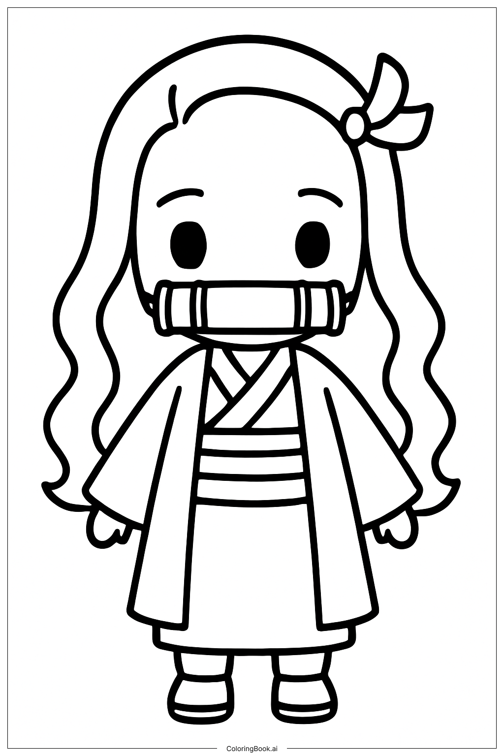  Página para colorear de Un Contorno Simple de Nezuko 