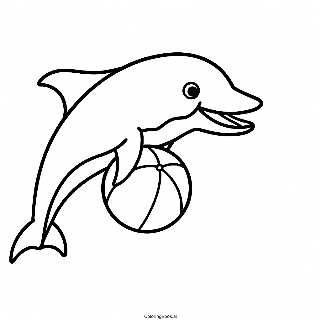  Page de coloriage Un dauphin sautant avec un ballon de plage 