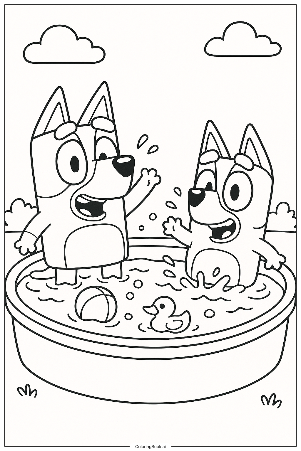  Página para colorir de Bluey e Bingo na Piscina Infantil 