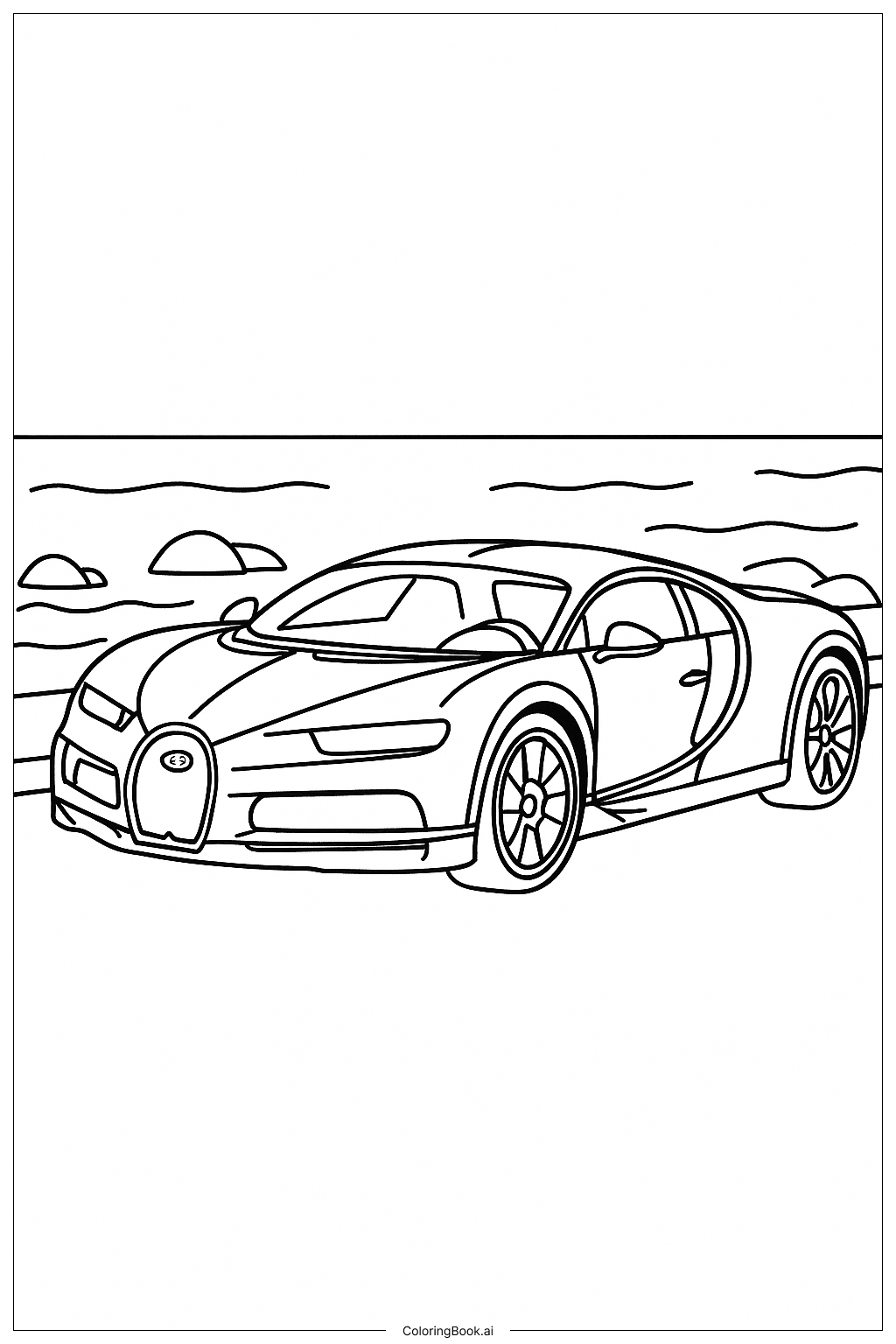  A Bugatti Near The Ocean Coloring Page 