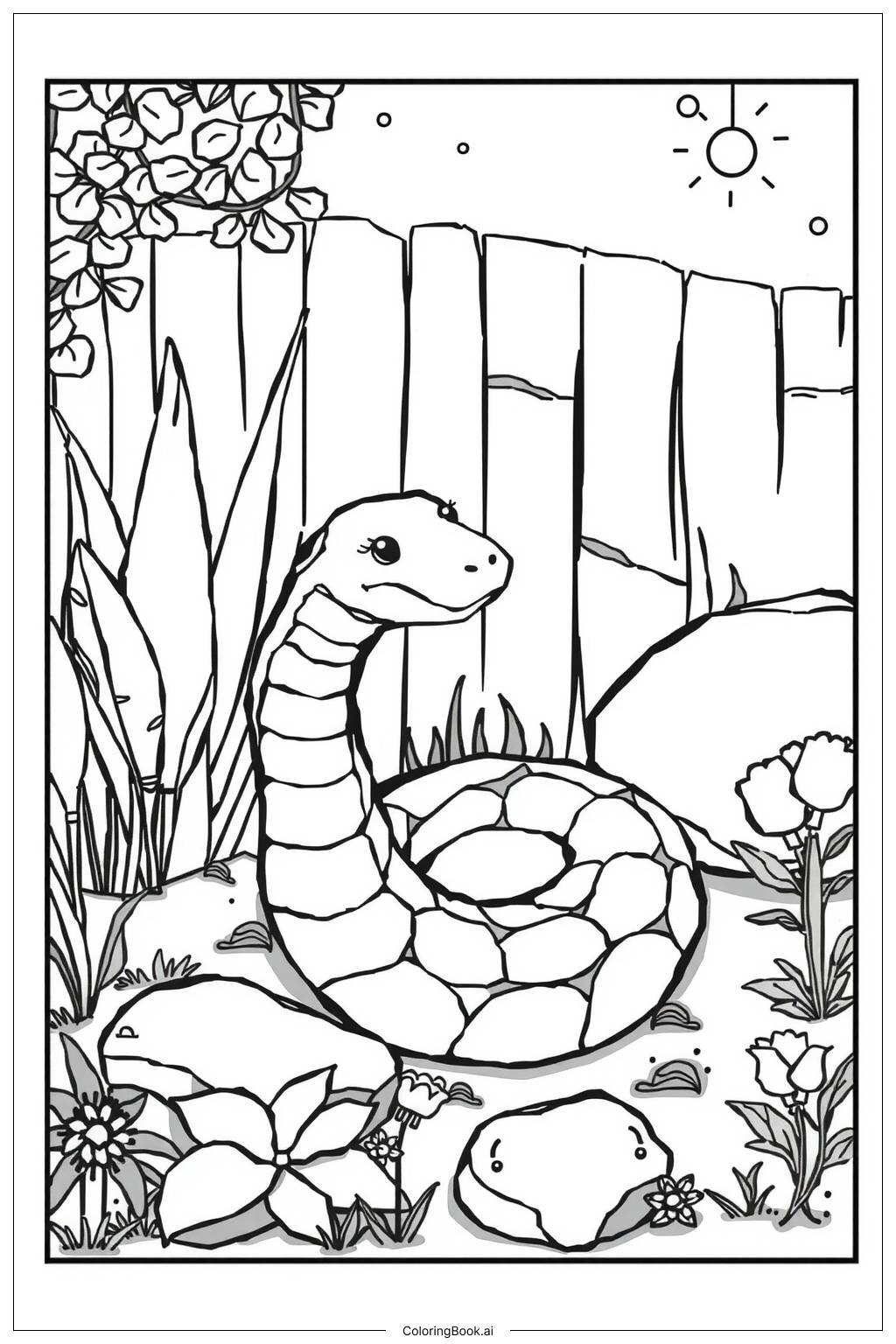  Page de coloriage Serpent enroulé facile-2 