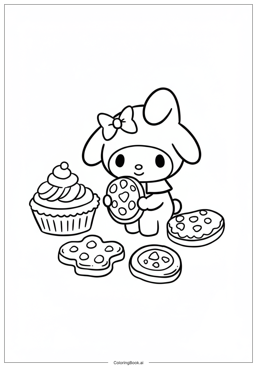 My Melody Decorating Christmas Cookies Coloring Page 