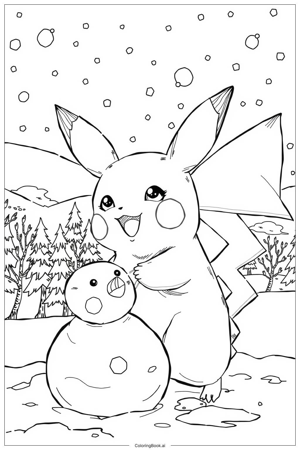  Pikachu in Winter Wonderland Coloring Page 