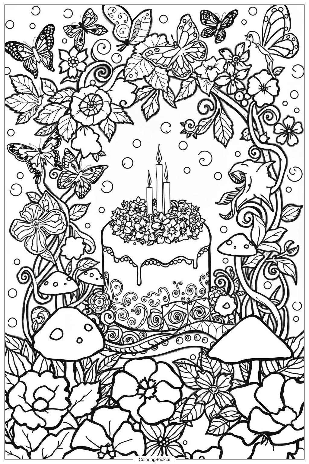  Fantasy Flower Cake Garden-2 Coloring Page 