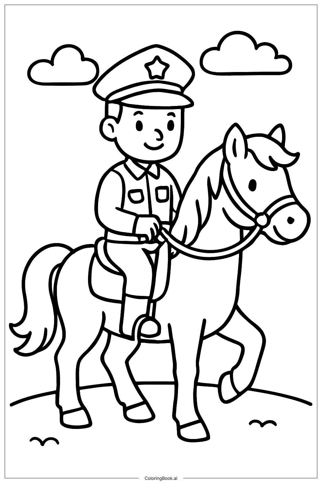  Police Officer on Horseback Coloring Page 
