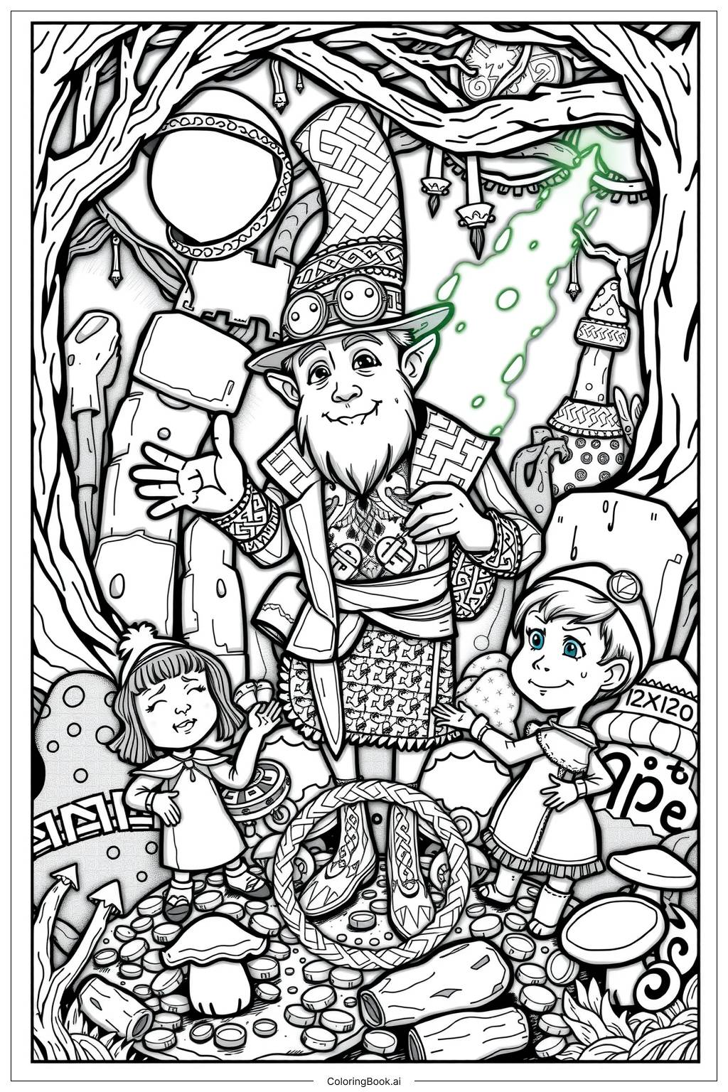  Leprechaun playing tricks on kids Coloring Page 