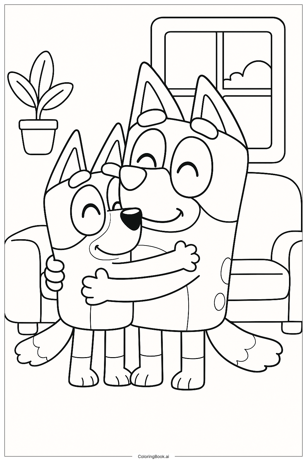  Bluey And Chilli Sharing A Hug Coloring Page 