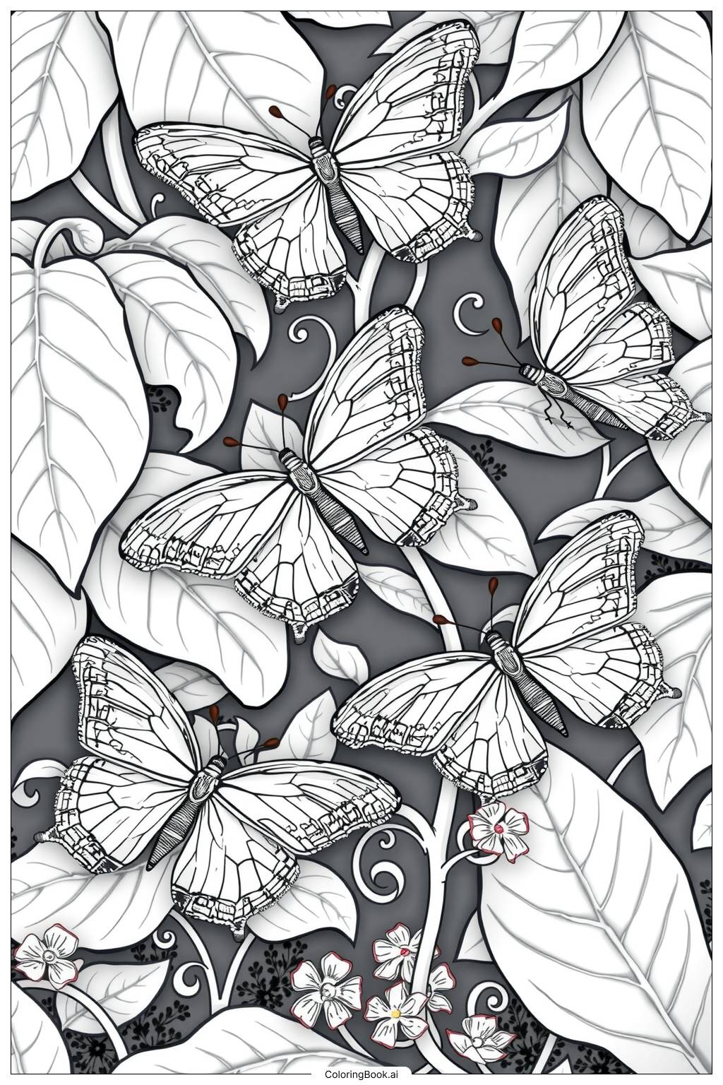  Leafy Background with Leafwing Butterflies Coloring Page 