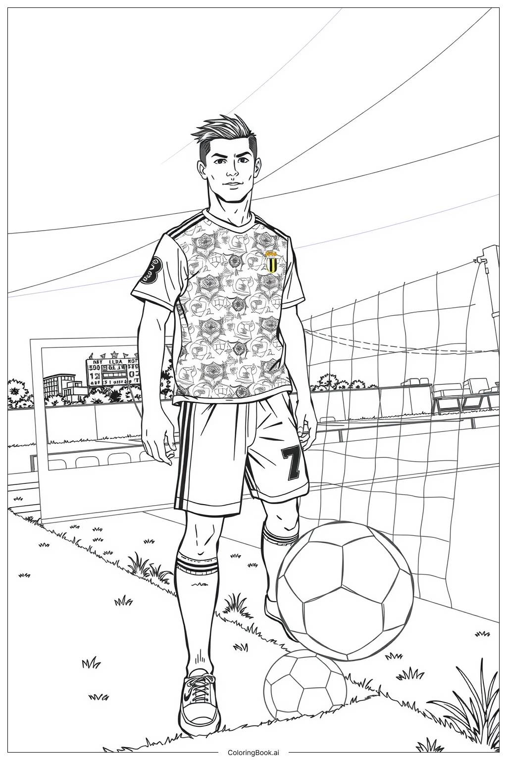  Ronaldo Standing with a Soccer Ball-2 Coloring Page 