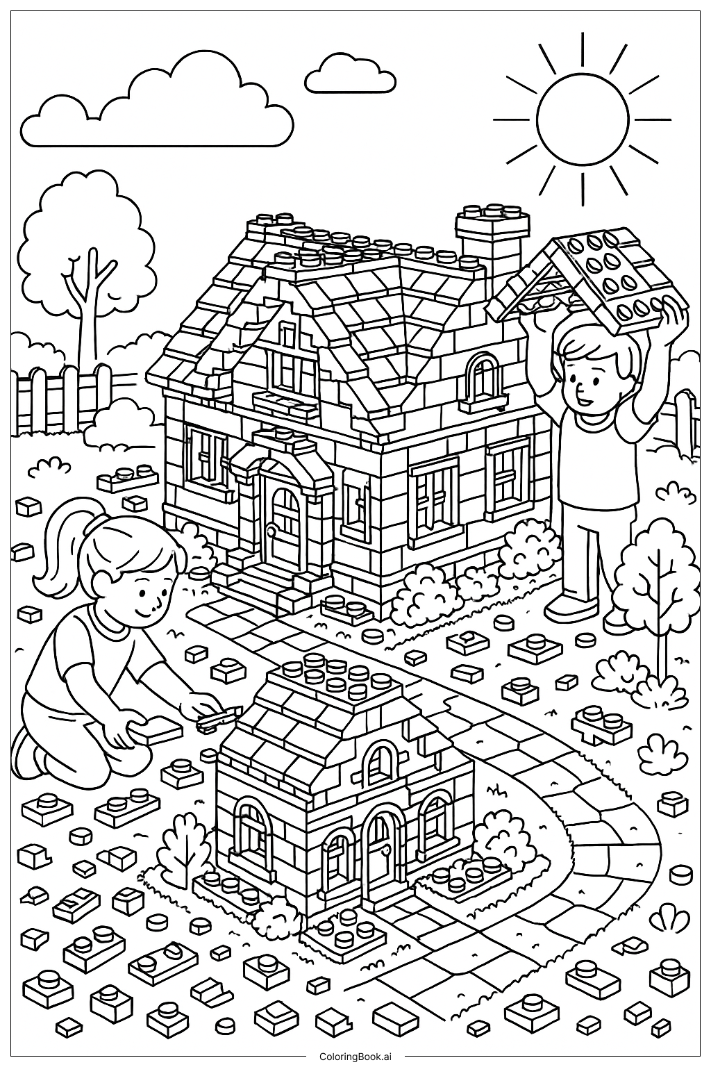Building a Detailed Lego House Coloring Page